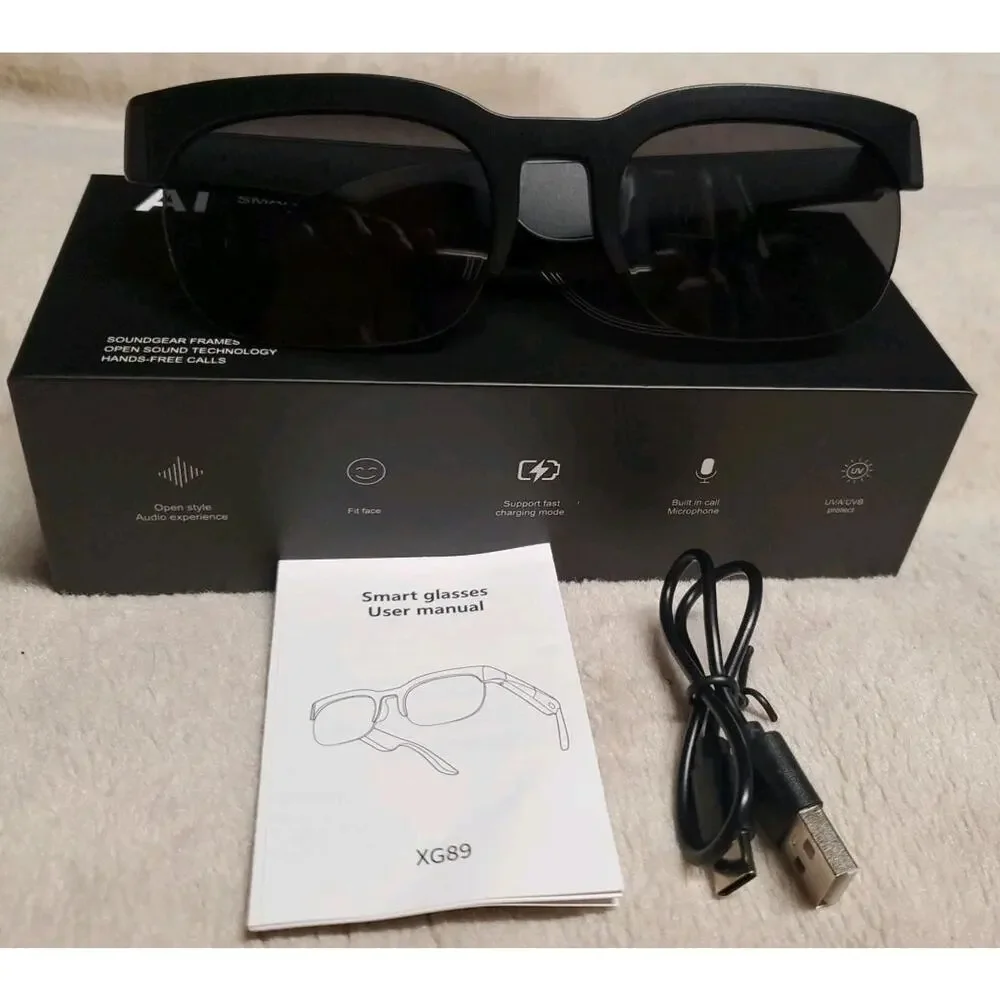 AI Smart Glasses Open‑Ear Audio Hands‑Free Calls Built‑In Mics USB Charging